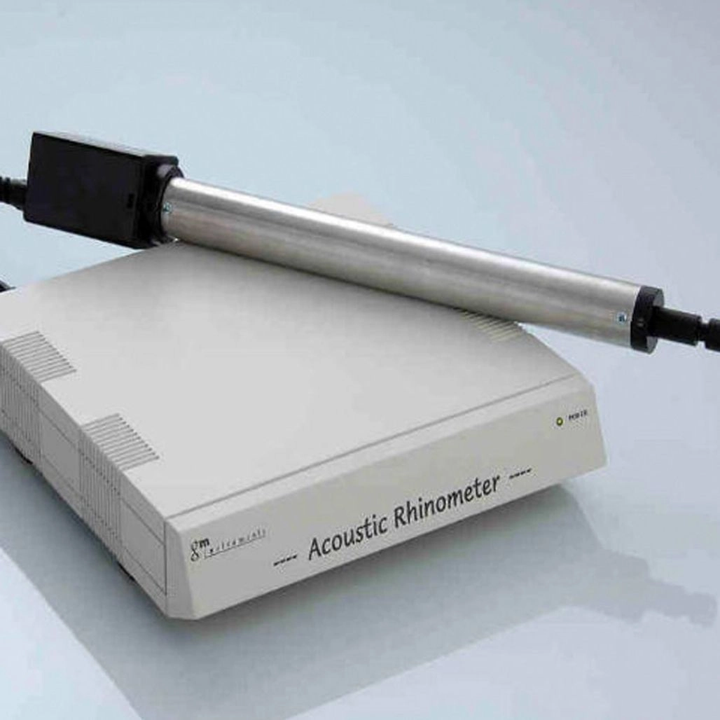 Acoustic rhinometer device with probe. Measures nasal airflow.