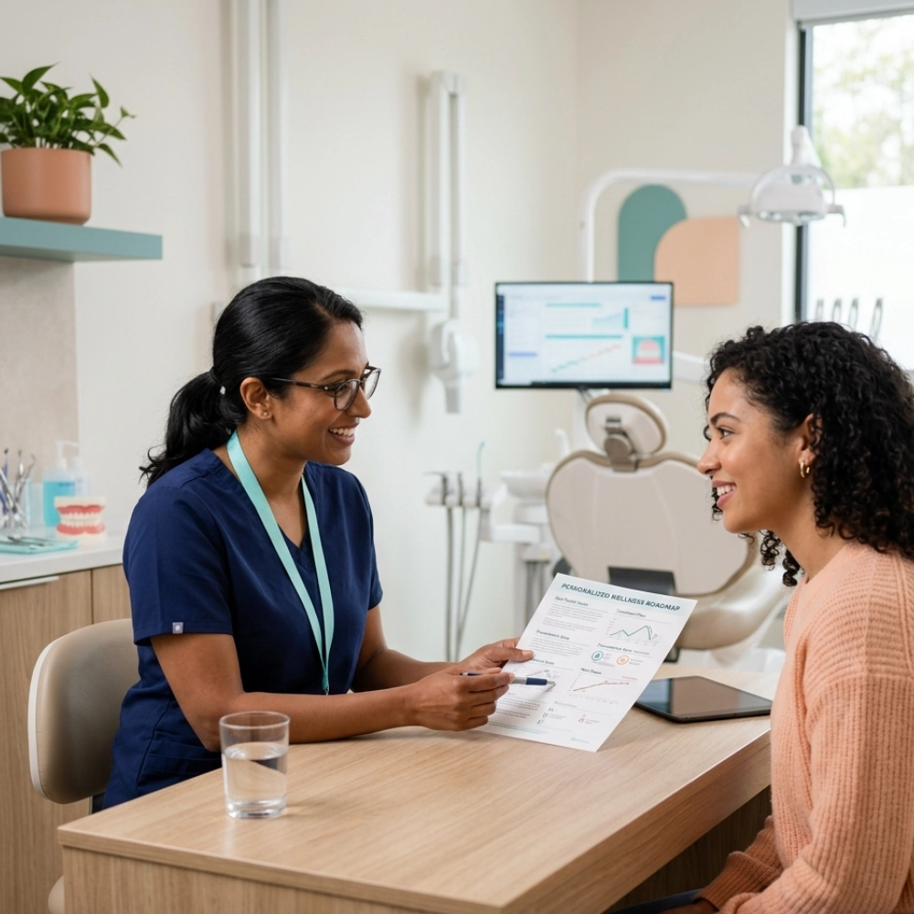 Clinician explaining personalized plan to patient during consultation.